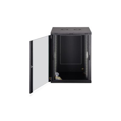 25. Szafa sieciowa wisząca DYNAmic 19" 16U rack 600x600, drzwi szyba, czarny, niedzielona, złożona, 60kg