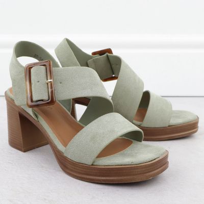 2. Sandały damskie zamszowe na słupku zielone Potocki 54307