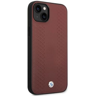 4. Etui BMW Leather Diamond Pattern na iPhone 14 - burgundowe