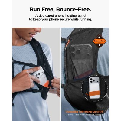 7. Kamizelka do biegania Spigen A721 Dynamic Shield M-L z butelką soft flask 500 ml - czarna