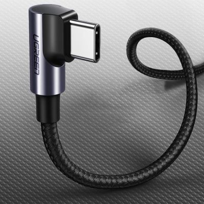 8. Kabel Ugreen US255 50125 USB-C (prosty) / USB-C (kątowy) PD QC 60W 3A 2m - szary