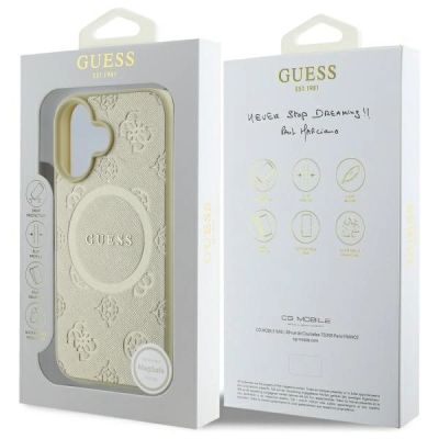 8. Etui Guess Saffiano Peony Classic Logo MagSafe na iPhone 16 - złote