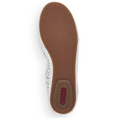 14. Skórzane komfortowe półbuty ażurowe Rieker W RKR649 białe