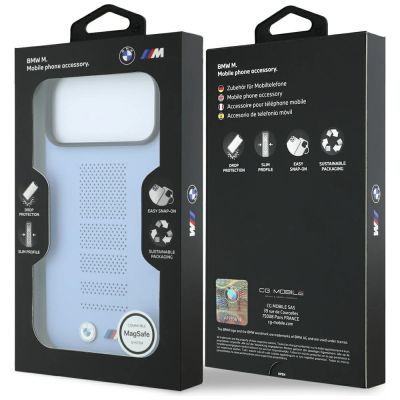8. Etui BMW M Blue Perfo Metal Logo MagSafe na iPhone 18 Pro / 17 Pro - niebieskie