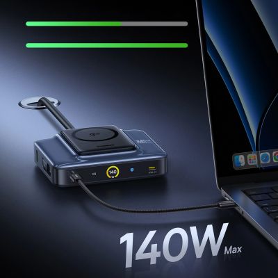 8. Stacja ładująca Baseus Nomos NH21 6w1 245W bezprzewodowa z dwoma zwijanymi kablami USB-C - czarna