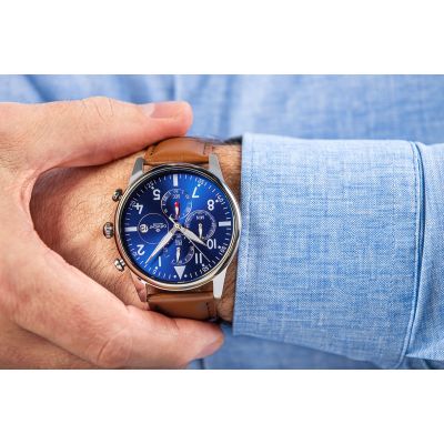 4. Zegarek Męski Giewont Chronograph Sapphire Brązowo Niebieski GW5630-A6