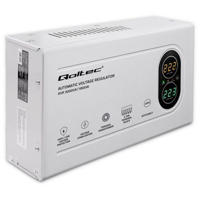 7. Qoltec Automatyczny Stabilizator napięcia AVR 3000VA | 1800W | Compact | Toroidalny transformator