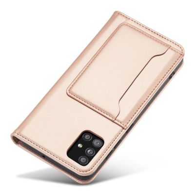 8. Magnet Card Case etui do Samsung Galaxy A12 5G pokrowiec portfel na karty kartę podstawka różowy