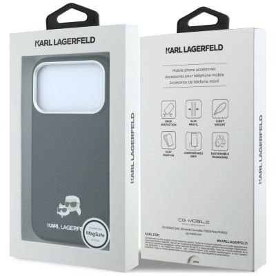 8. Etui Karl Lagerfeld Grained Heads Metal MagSafe na iPhone 17 Pro Max / 18 Pro Max -czarne