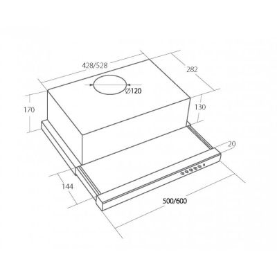 8. Okap podszafkowy teleskopowy AKPO WK-7 LIGHT ECO 50 INOX (265,5 m3/h; 500mm; kolor inox)