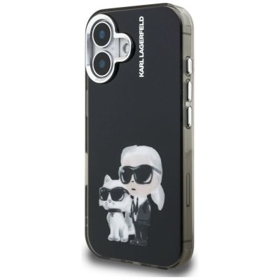 2. Etui Karl Lagerfeld IML Aquarelle Karl & Choupette & Logo na iPhone 16 - czarne