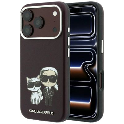 Etui Karl Lagerfeld Smooth Karl & Choupette Bodies Sketch MagSafe do iPhone 18 Pro / 17 Pro - burgundowe