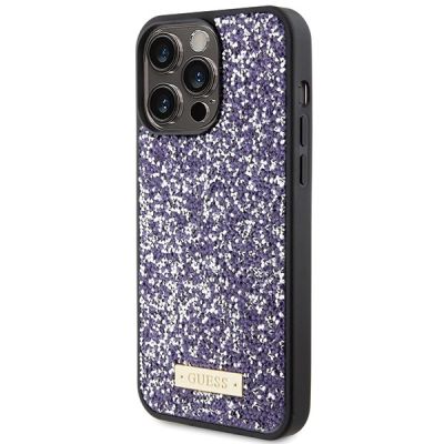 2. Etui Guess Rhinestone Metal Logo na iPhone 15 Pro - różowe