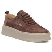 Skórzane półbuty damskie zamszowe sneakersy brązowe Filippo DP8343