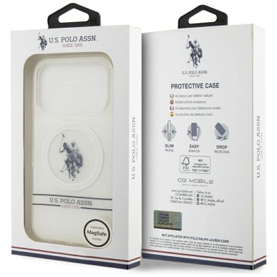 8. Etui US Polo DH and Bottom Stripe Logo MagSafe na iPhone 17 Pro - białe
