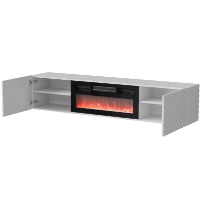 2. Szafka RTV LARA 183x35x37 biały mat + czarny kominek