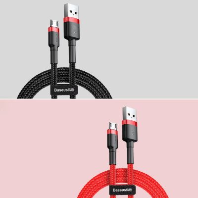 18. Baseus Cafule Cable wytrzymały nylonowy kabel przewód USB / micro USB 2A 3M czarno-czerwony (CAMKLF-H91)