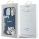 8. Etui Guess Grained Printed Flower Pattern MagSafe do iPhone 16 Pro niebieski