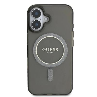 3. Etui Guess IML Glitter Circle MagSafe na iPhone 16 - czarne