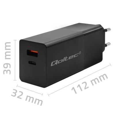 5. QOLTEC ŁADOWARKA GAN POWER PRO | 1XUSB-C | 1XUSB | 100W | 5-20V | 1.5-5A | PD | CZARNA