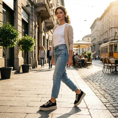 11. Skórzane półbuty sneakersy na platformie czarne Filippo DP6122
