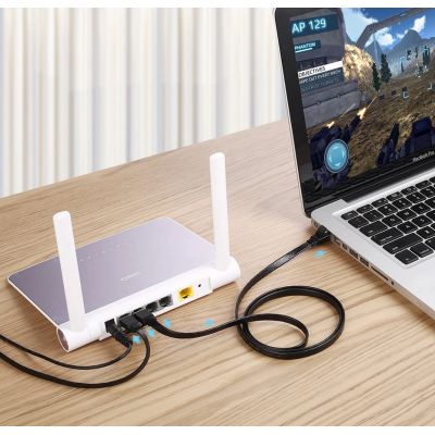 9. Ugreen płaski kabel przewód internetowy sieciowy Ethernet patchcord RJ45 Cat 7 STP LAN 10 Gbps 3 m czarny (NW106 11262)