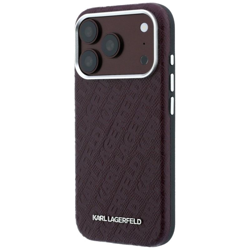 2. Etui Karl Lagerfeld Grained Allover Logo Metal Elongated MagSafe na iPhone 17 Pro Max / 18 Pro Max - burgundowe