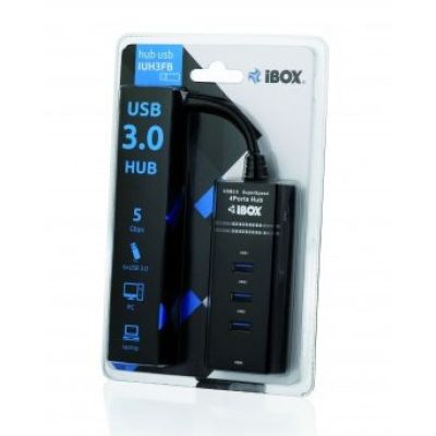 3. Hub IBOX USB 3.0 CZARNY 4-PORTY IUH3FB (4x USB 3.0; kolor czarny)