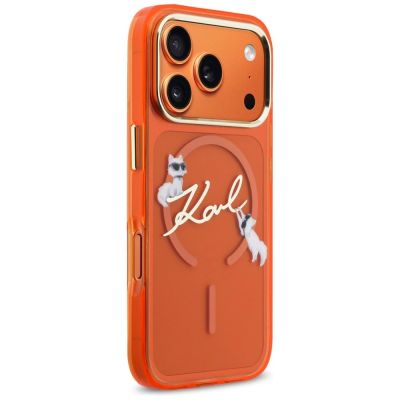 4. Etui Karl Lagerfeld IML Choupettes Karl  Script Logo MagSafe na iPhone 17 Pro Max - pomarańczowe