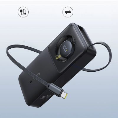 6. Powerbank Baseus Free2Pull 10000mAh 30W z portem USB-C i rozwijanym kablem USB-C - czarny
