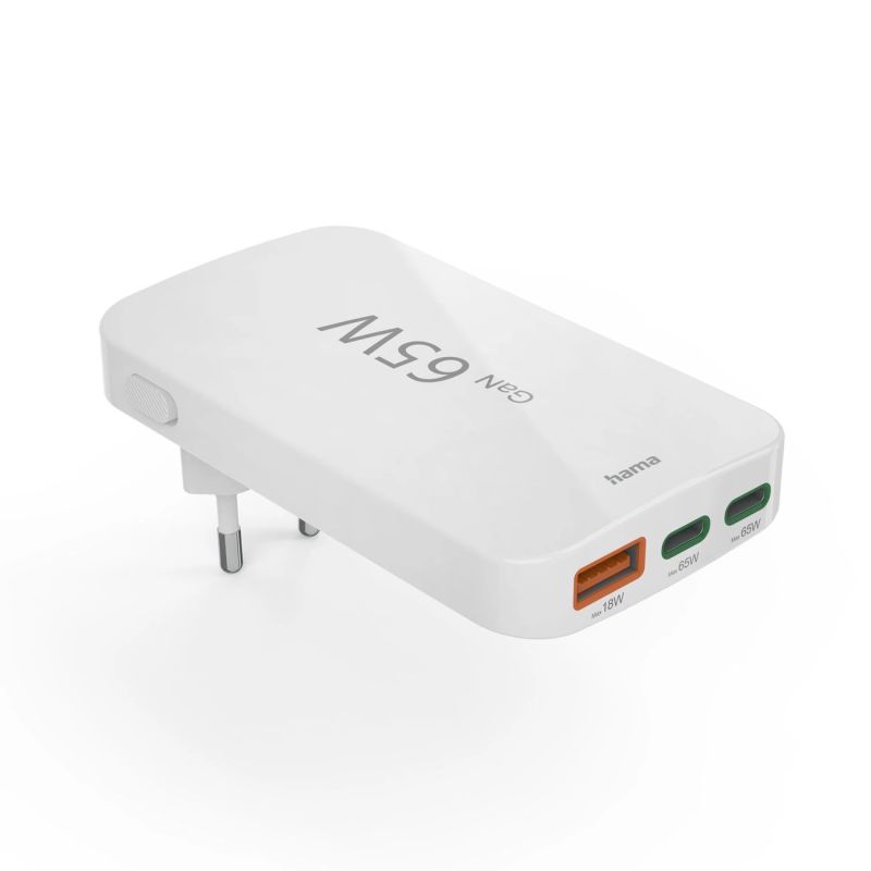 3. Ładowarka Hama GaN 65W 2x USB-C 1x USB-A składana - biała