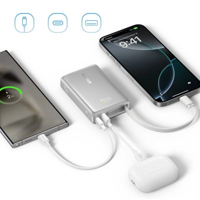 8. Powerbank Baseus PicoGo 10000mAh 45W z wyświetlaczem cyfrowym z wbudowanym kablem USB-C - tytanowy