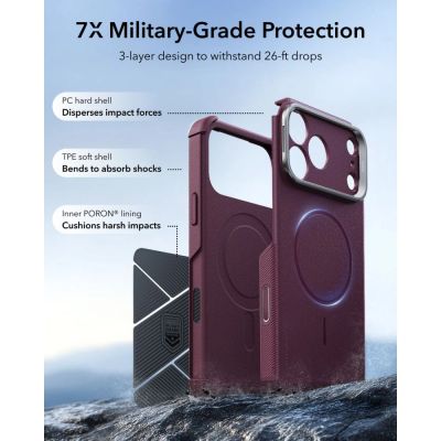 3. Etui ESR Cyber Tough Kickstand MagSafe na iPhone 18 Pro Max / 17 Pro Max - dark cherry