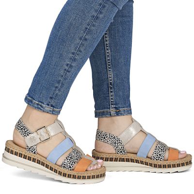 6. Skórzane sandały damskie na koturnie Rieker V7904-90