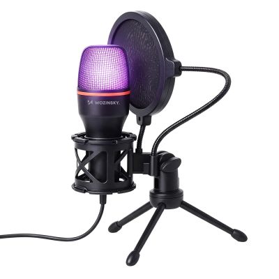 2. Wozinsky mikrofon do komputera studyjny gamingowy USB Statyw RGB - czarny