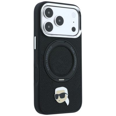 4. Etui Karl Lagerfeld with Ring Stand 360 Karl Head Pin MagSafe na iPhone 18 Pro / 17 Pro - czarne