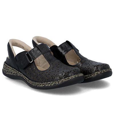 2. Skórzane sandały damskie ażurowe komfortowe szerokie czarne Rieker 46397-00