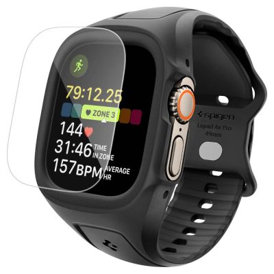Pasek z obudową Spigen Liquid Air Pro + Szkło hartowane 9H na Apple Watch Ultra 49 mm - czarny