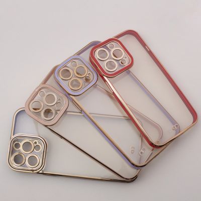 7. Fashion Case etui do iPhone 13 Pro Max żelowy pokrowiec ze złotą ramką czerwony