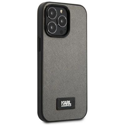 4. Etui Karl Lagerfeld Saffiano Plaque na iPhone 13 Pro Max 6,7" - srebrne