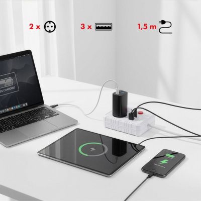 9. MACLEAN LISTWA ZASILAJĄCA, PRZEDŁUŻACZ 2 GNIAZDA + 3XUSB, 110-240V AC 50/60HZ, 2.1A MAX 2500W, 1.5M, BIAŁA MCE387 W