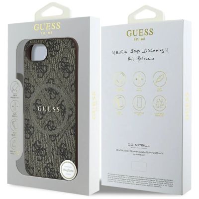 8. Etui Guess 4G Ring Classic Logo MagSafe  na iPhone 16e - brązowe