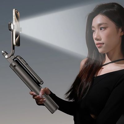 14. Wozinsky Selfie stick WH181D-Y1S teleskopowy statyw 1.75m ze stopu aluminium z podwójną lampą i uchwytem na telefon - czarny