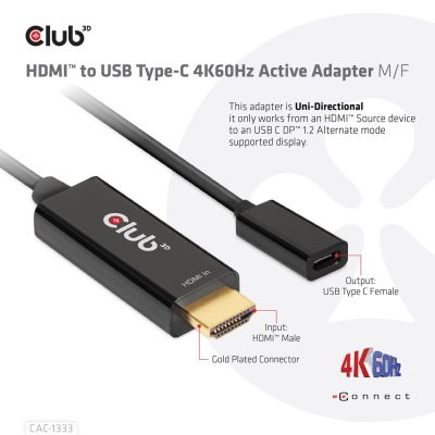 6. CLUB 3D CAC-1333 adapter kablowy 0,22 m HDMI Typu A (Standard) USB Type-C Czarny