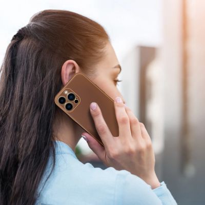 13. Dux Ducis Yolo etui iPhone 14 Pro elegancki pokrowiec ze skóry ekologicznej brązowy