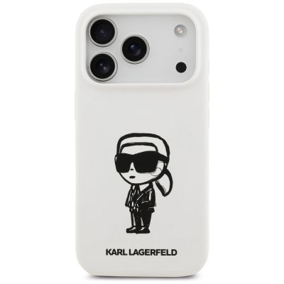 3. Etui Karl Lagerfeld Silicone Karl Sketch & Logo MagSafe na iPhone 17 Pro - białe