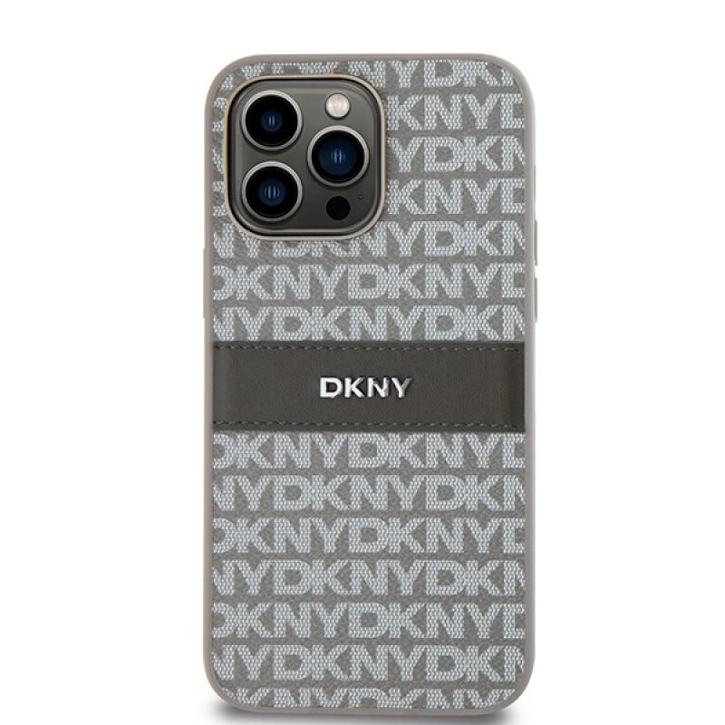 3. Etui DKNY Leather Mono Stripe & Metal Logo na iPhone 14 Pro Max - beżowe