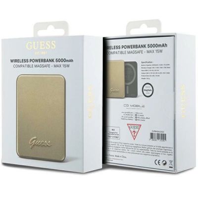 5. Powerbank indukcyjny Guess MagSafe Metal Script Logo 15W 5000mAh - złoty