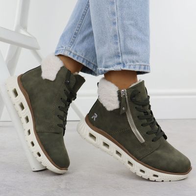 5. Wodoodporne traperki damskie ultra lekkie zielone Rieker M6014-54