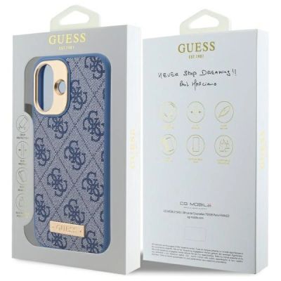 8. Etui Guess 4G Logo Plate MagSafe na iPhone 16 - niebieskie